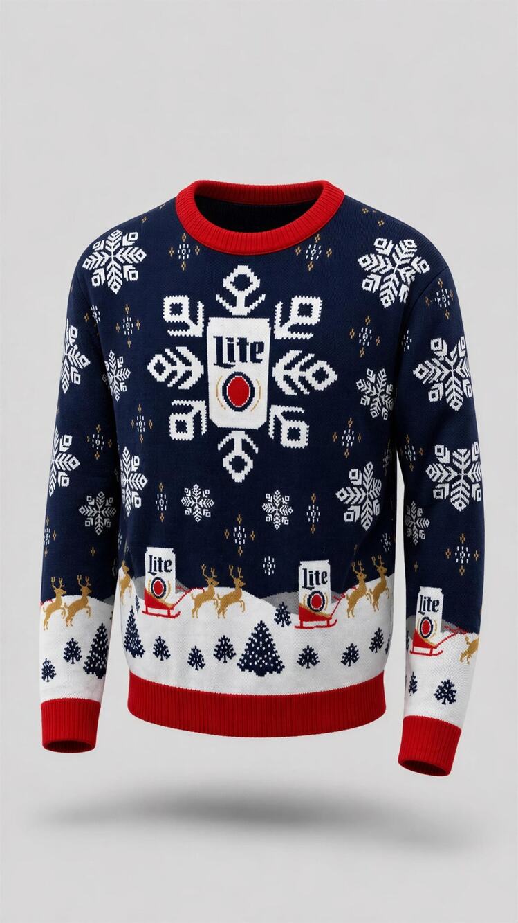 Miller Lite Ugly Christmas Sweater Men's Medium Navy Blue Reindeer